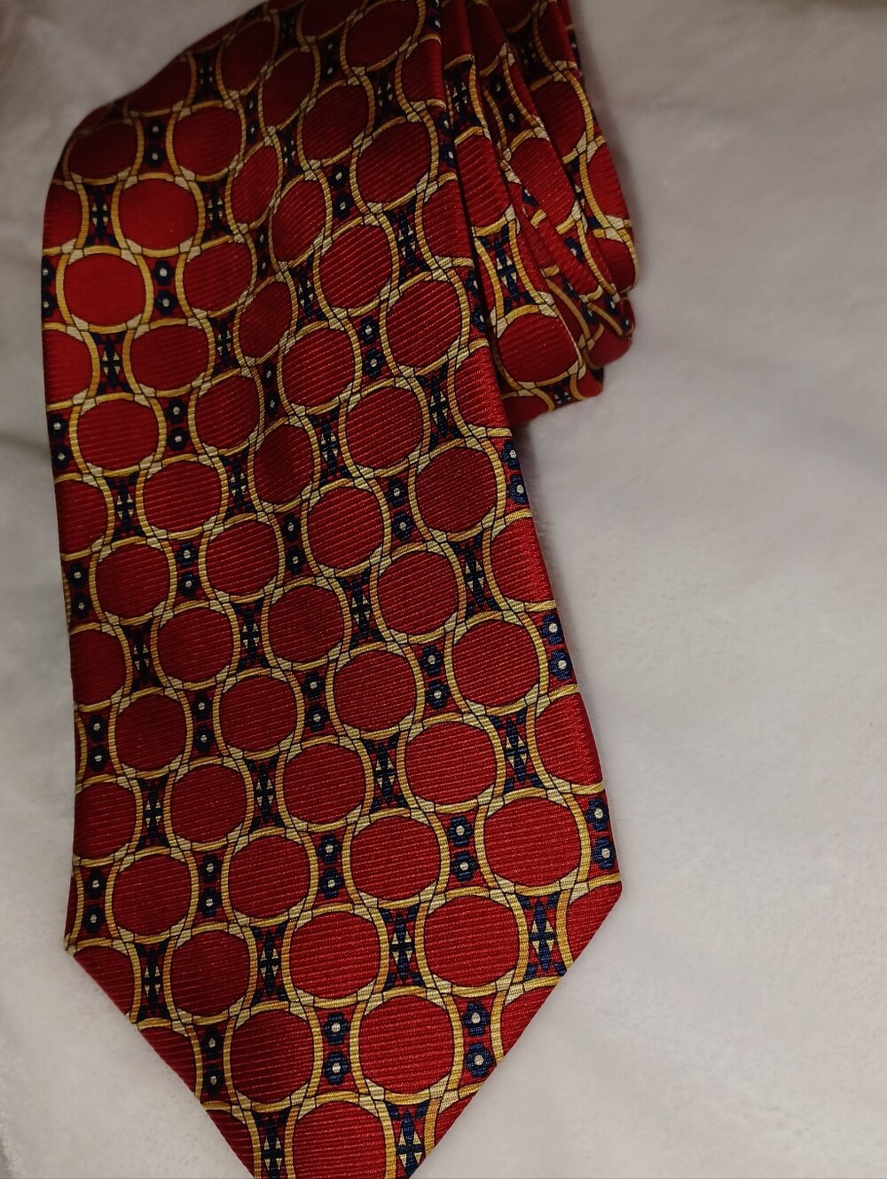 RARE Lands End LONG Classic Red Silk Geometric Men's Horsebit Equestrian Tie 66"
